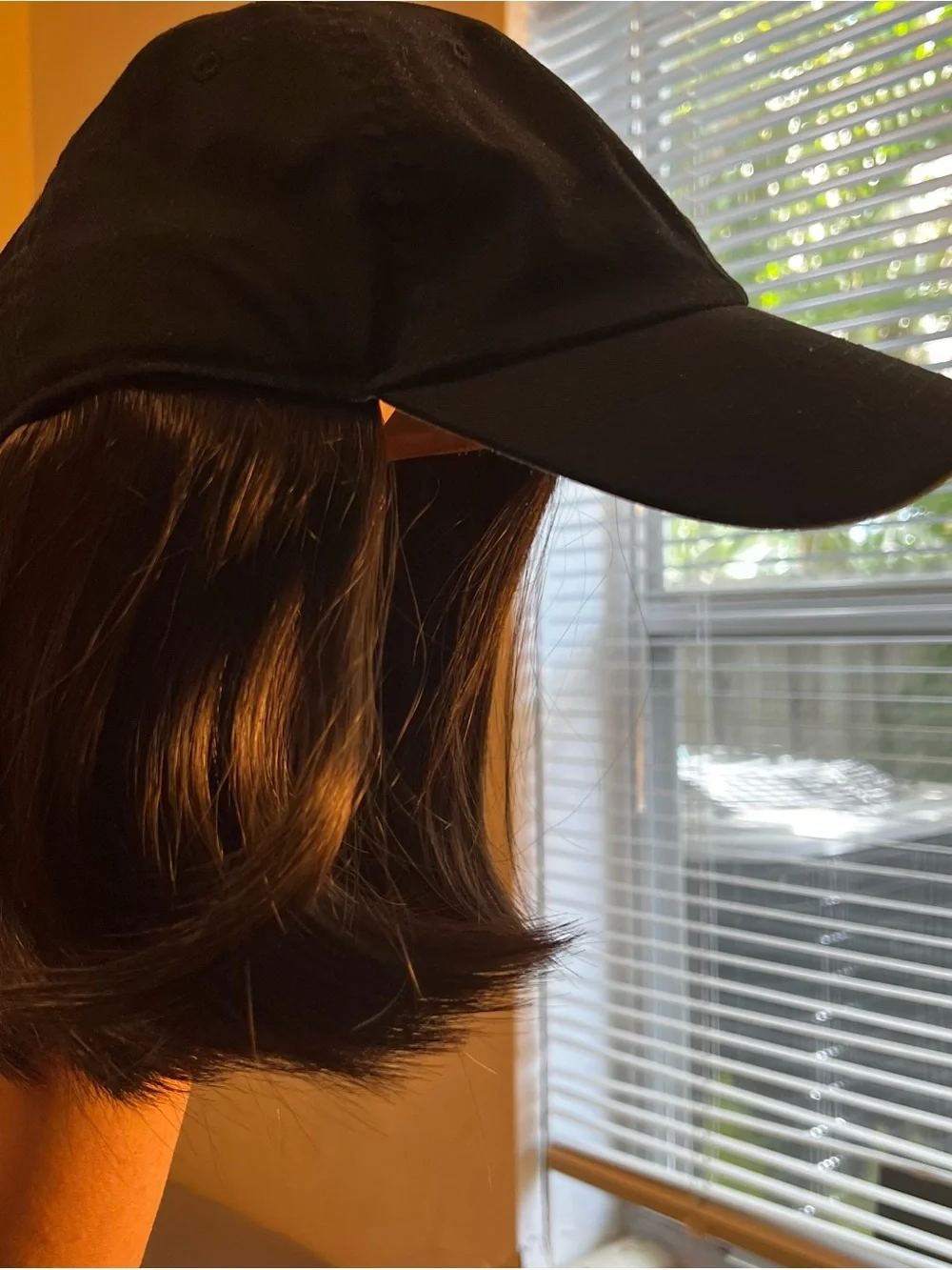 Black Cap with Chestnut Brown Wig Attachment